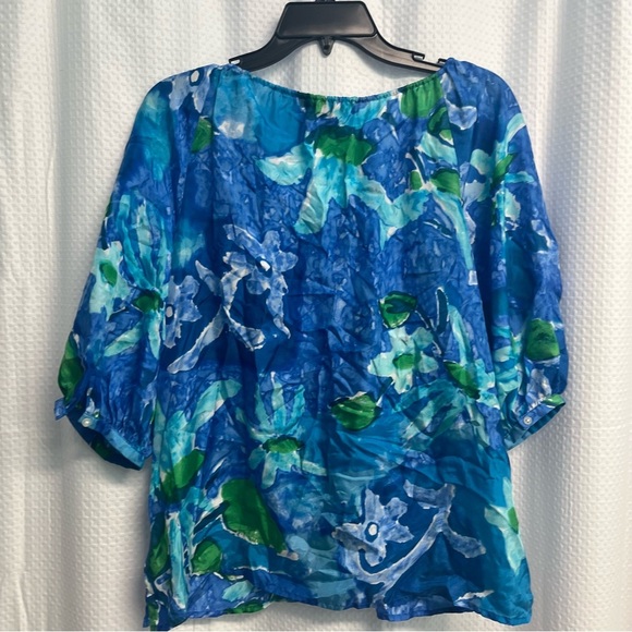 Ralph Lauren Blue and Green Floral 100% Silk Blouse Large classic coastal - Picture 3 of 6